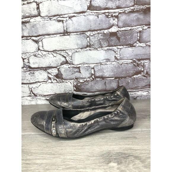 PAUL GREEN Pewter Leather Shimmer Zipper Ballet Flats Women Sz 5UK/7.5 US/37.5EU - Picture 1 of 16